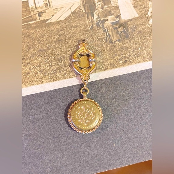 Vintage Gold Filled Floral Adorned Compass and Filagree Link Pendant Fob Charm - Picture 8 of 11